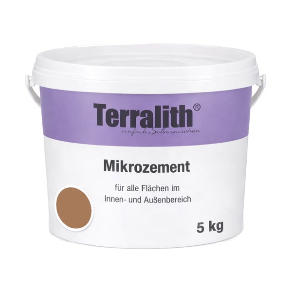 Terralith Mikrozement für den Innen- und Außenbereich im 5 Kilogramm Eimer.