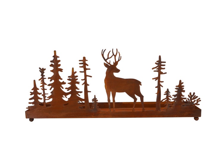 Dekorative Schale aus Metall mit Edelrost Patina in Hirsch und Wald Motiv für die Tischdekoration