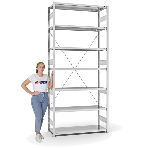 PROREGAL Fachbodenregal Stecksystem T-Profil Heavy-Duty Grundregal HxBxT 300 x 130 x 50 cm 7 Ebenen Fachlast 330 kg Einseitig Nutzbar Lichtgrau