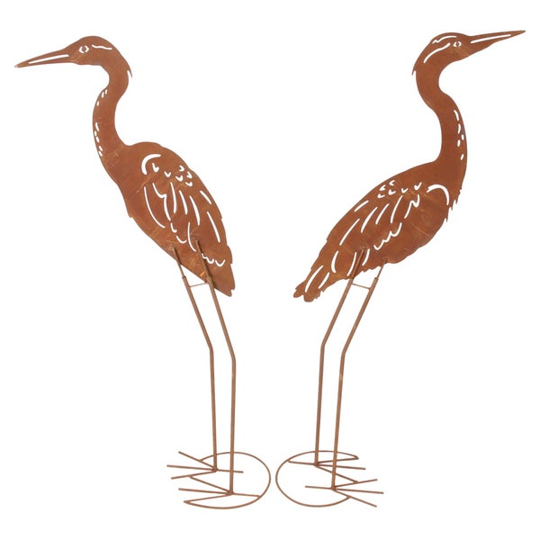 FRANK FLECHTWAREN | Metallvogel Rost, 2er Set, METALL, 35 x 16 x 88,5 cm