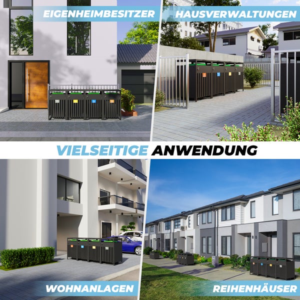 ALL Premium Mülltonnenbox 5er – Abschließbar & wetterfest, für Garten, Hof & Straße, beliebig erweiterbar, legierter Stahl robust & langlebig