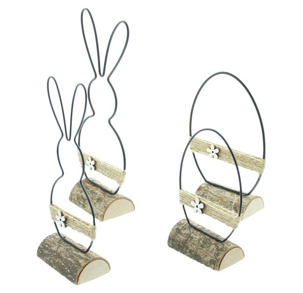 FRANK FLECHTWAREN | Osterdeko Modern, 4er Set, METALL, HOLZ, JUTE, 8,5 x 4 x 13,5 cm, 11 x 4,8 x 17 cm, 7,5 x 4 x 18 cm, 10,5 x 5 x 22,5 cm