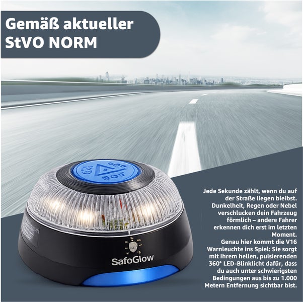 SafoGlow V16 Warnleuchte gemäß aktueller Straßenverkehrsordnung