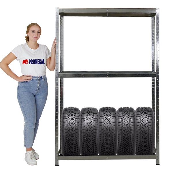 PROREGAL Reifenregal RAGNAR HxBxT 180 x 120 x 40cm bis zu 8 Reifen auf 2 Ebenen + Ablage 265kg Fachlast Verzinkt