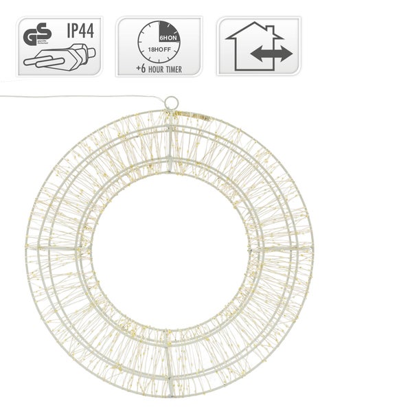 ECD Germany LED Metall Kranz Ø38cm mit 960 LEDs, Warmweiß, Hängekranz mit Timer, IP44 Wasserdicht, Innen/Außen, Strombetrieben, Weihnachtskranz Lichterkranz Türkranz Weihnachten Deko LED Lichterkette