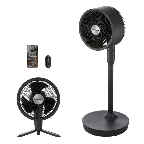 Dimplex Luftzirkulator Ventilator in Schwarz als Standventilator und Tischventilator mit Fernbedienung und Steuerung per Smartphone App.