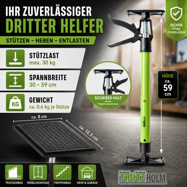 TrutzHolm Deckenstütze mit 30 Kilogramm Tragkraft, Spannweite 30 bis 59 Zentimeter, für Trockenbau, Möbelmontage, Treppenbau und Heim und Garage.