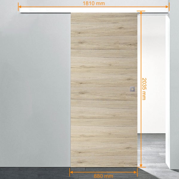Tür Schiebetür Komplettset Holz Eiche 880x2035 Zimmertür Holztür Schiebetürsystem -  Quadratgriff+2seitiger Softclose