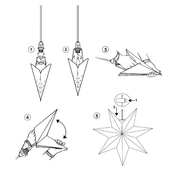 Anleitung zum Zusammenbau eines Papiersterns für die Weihnachtsbeleuchtung in fünf Schritten