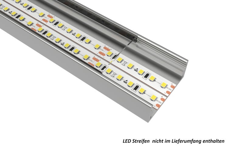 TIVENDIS Led Alu Profil 2 m AB Komplett Set für Strip / Streifen bis 20 mm breit | Abdeckung transparent klar, Endkappen, Befestigungclips | U-Form Aufputz Deckenleiste Wandprofil eloxiert