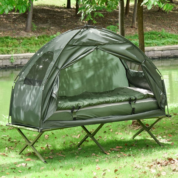 Outsunny Feldbett klappbar Campingbett mit Matratze Tragetasche 193x86x160cm Gästebett belastbar bis 114 kg Extra Breit Klappbett für Camping Outdoor Garten Reisen Dunkelgrün