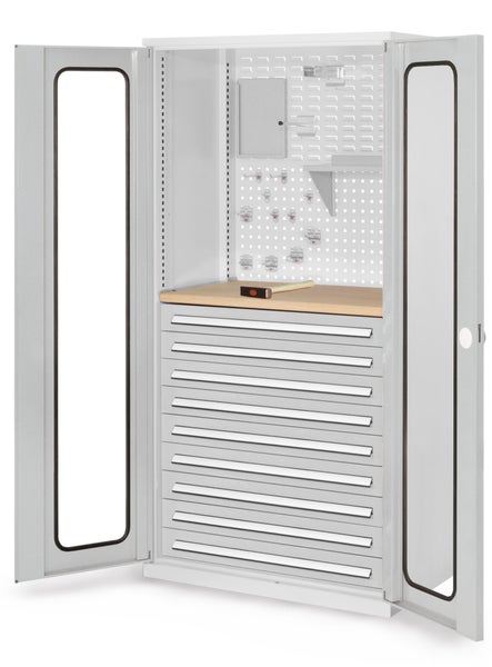 Werkstattschrank mit Lochwand, Schubladen und Arbeitsplatte