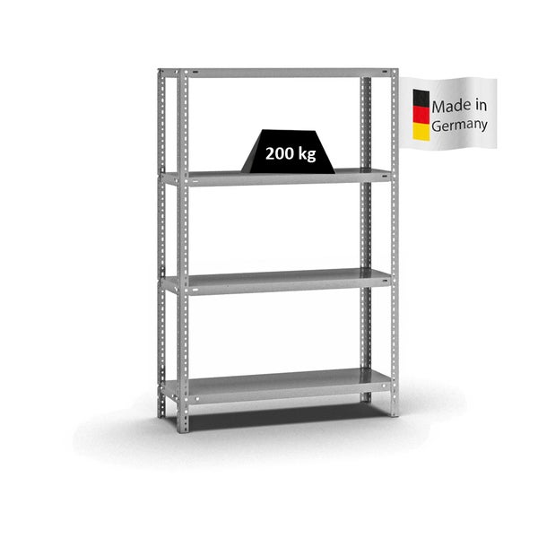 PROREGAL Fachbodenregal Schraubsystem Medium-Duty Grundregal HxBxT 150 x 100 x 30 cm 4 Ebenen Fachlast 200 kg Beidseitig Nutzbar Verzinkt