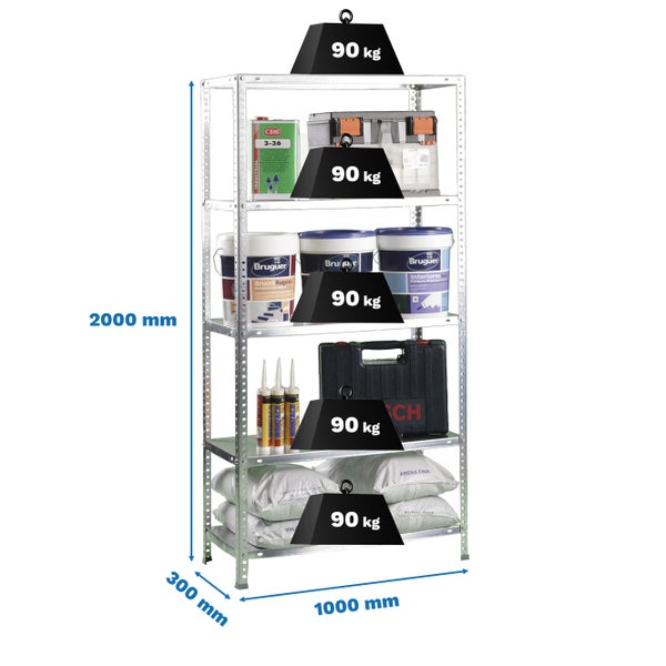 Schraubregal PANDA TALL | HxBxT 200x110x30cm | 5 Fachböden | Fachlast 90kg | Verzinkt