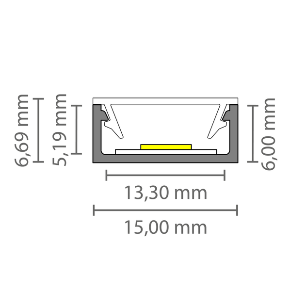 TIVENDIS Led Alu Profil 2 m AH2 Komplett Set für Strip / Streifen bis 12 mm breit | Abdeckung transparent klar, Endkappen, Befestigungclips | U-Form Aufputz Deckenleiste Wandprofil eloxiert