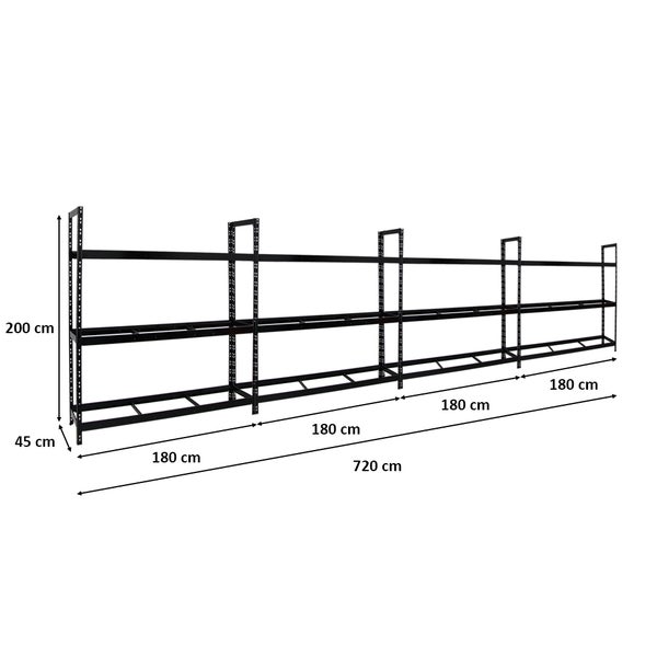 PROREGAL Mega Deal 4x Reifenregal Tiger XL HxBxT 200 x 180 x 45 cm Bis Zu 84 Reifen Schwarz