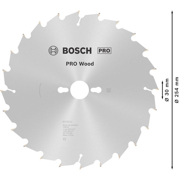Bosch PRO Wood Kreissägeblatt 254 x 2,8 x 30 mm - 2608838412