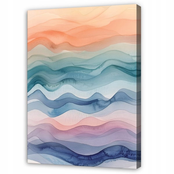 Wandbild auf Leinwand mit abstraktem Aquarellmotiv aus wellenförmigen Farbschichten.