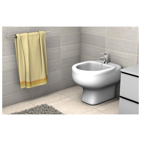 Badezimmer Interieur mit Bidet, Handtuch und Badteppich