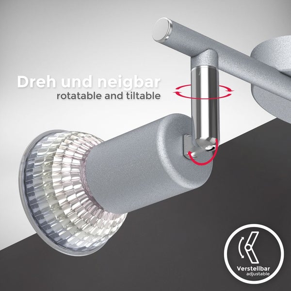 Deckenstrahler - 5,8W, 520lm, LED, schwenkbar, GU10, warmweiß, silberfarbig