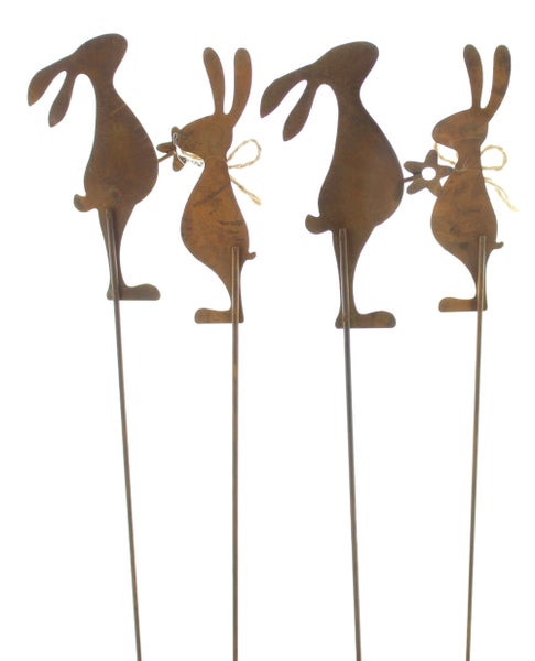 FRANK FLECHTWAREN | Stecker Osterhase, 4er Set, METALL, SISAL, H: 38 cm