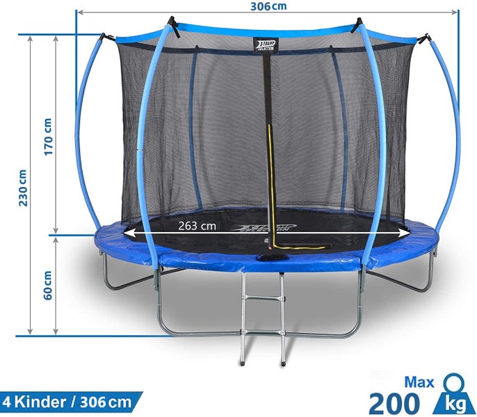 Sena Dunlop Gartentrampolin mit Netz Ø 306cm, Kindertrampolin Trampolin groß