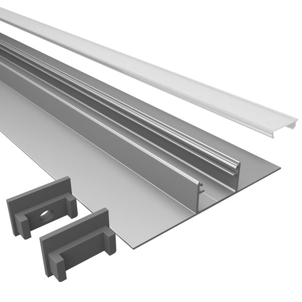 TIVENDIS Led Alu Profil 2 m TB3 mit Zubehör für Strip / Streifen bis 14 mm breit | Abdeckung satiniert milchig  |  Einbau Trockenbau Abschlussleiste Abschlussprofil Deckenleiste eloxiert