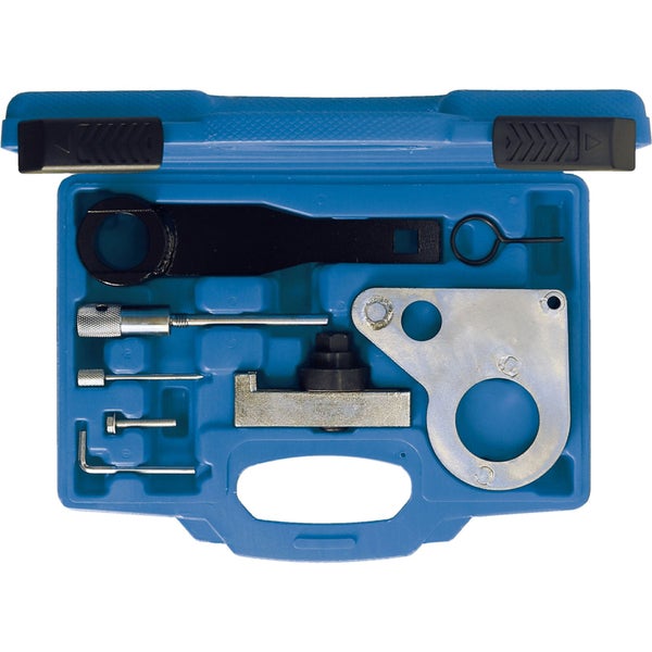 Werkzeugsatz für Motoren in blauer Aufbewahrungsbox