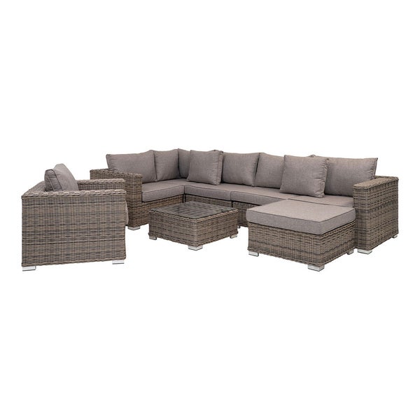 Gartenlounge-Set mit Tisch, Sessel und Ecksofa aus Rattan