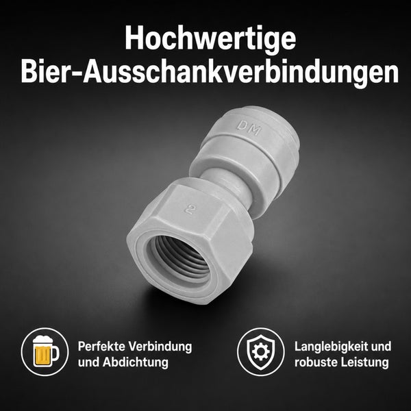 Kunststoff Schraubverbinder fuer Bierleitungen mit Gewinde und Steckverbindung