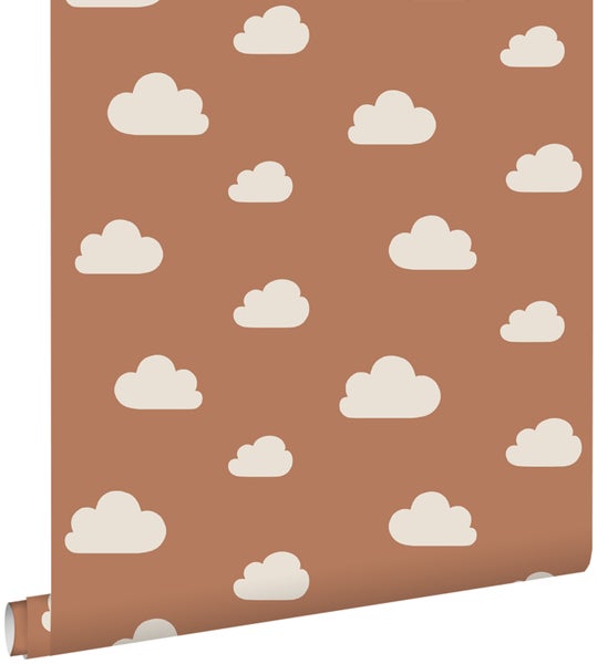 ESTAhome Tapete kleine Wolken Terrakotta und Weiß - 53 cm x 10.05 m - 139398