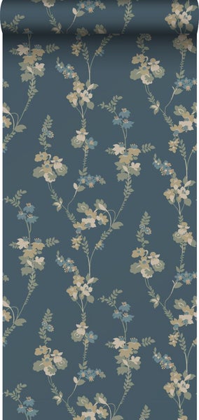 Borastapeter Tapete Blumen Graublau - 53 cm x 10.05 m - 660844