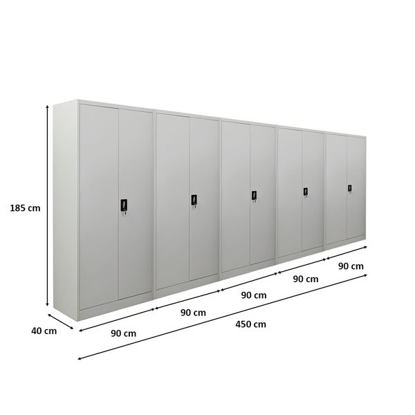 PROREGAL Mega Deal 5x Flügeltürenschrank ELEPHANT HxBxT 185 x 90 x 40 cm 4 Fachböden Fertig Aufgebaut Lichtgrau