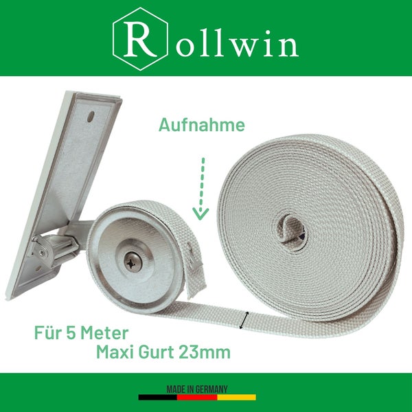 Rollwin Rolladen Gurtwickler Unterputz 135mm Lochabstand - aus Deutschland - mit Gurtwickler Blende Weiß - ohne Gurt - für 23mm Rolladengurt geeignet - Rollo Wickler mit Abdeckblende