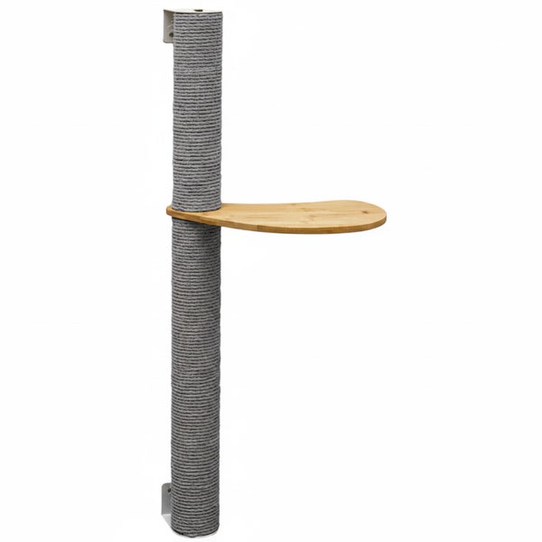 Wandkratzbaum mit Sisalstamm und Holzliegefläche zur Wandmontage für Katzen