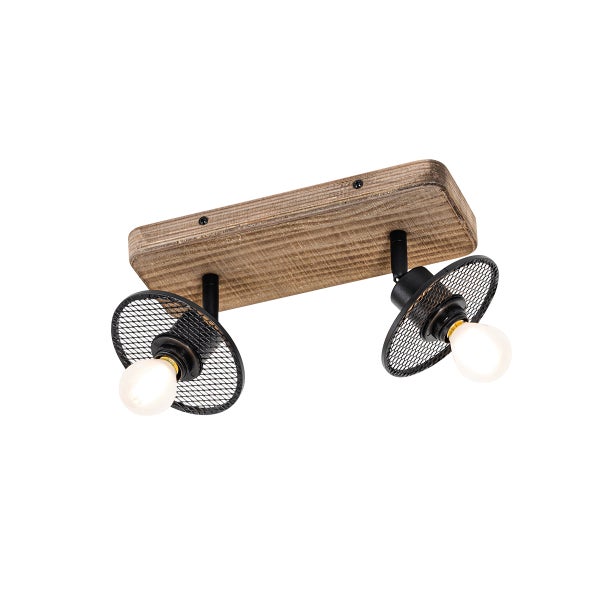 Deckenleuchte mit zwei Leuchten, Holz und Metall