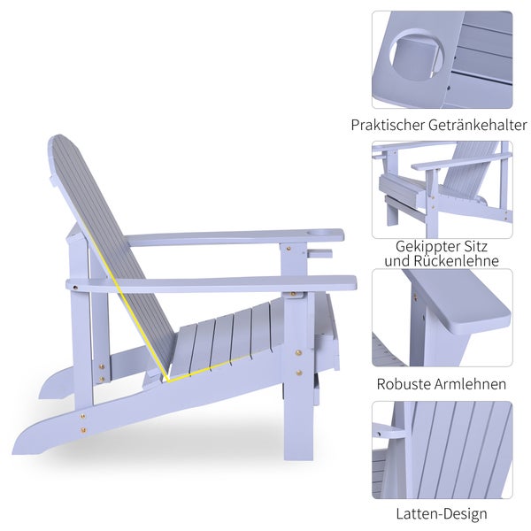 Detailansicht eines Gartenstuhls mit Armlehnen aus Holz und Sitzfläche aus Textilgewebe