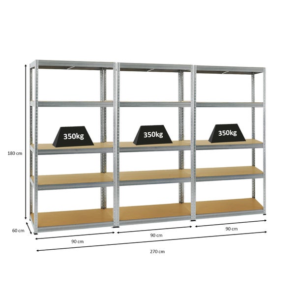 PROREGAL Mega Deal 3x Schwerlastregal Slim Elephant M HxBxT 180 x 90 x 60 cm 5 Ebenen Fachlast 350 kg Verzinkt