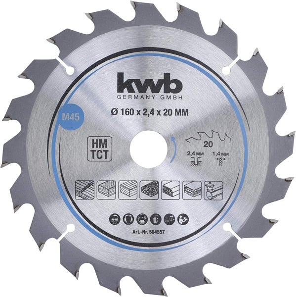 kwb Kreissägeblatt 160 x 20 mm, schneller Schnitt, Sägeblatt geeignet für Weich- und Hartholz, Tischlerplatten und Spanplatten