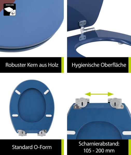 aquaSu® WC-Sitz mit Absenkautomatik | Tier-Motiv Hai | Toilettensitz mit Holz-Kern | Top-Fix | Standard O-Form universal | Scharnierabstand variabel | Motiv Toilettendeckel | abnehmbar | 407434