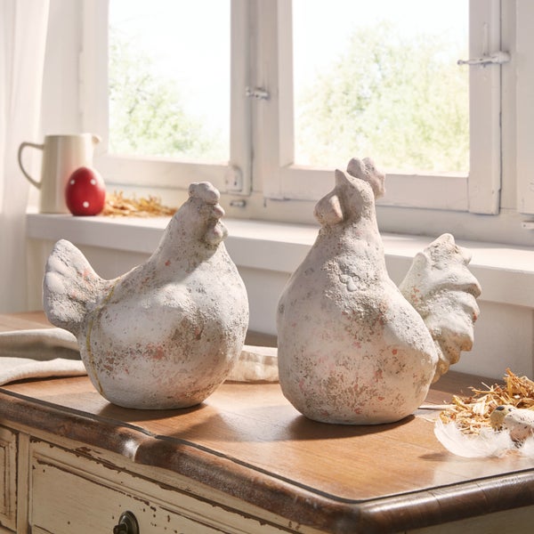 FRANK FLECHTWAREN | Figur Huhn & Hahn, 2er Set, TERRACOTTA, 23.5X14.5X23.5CM