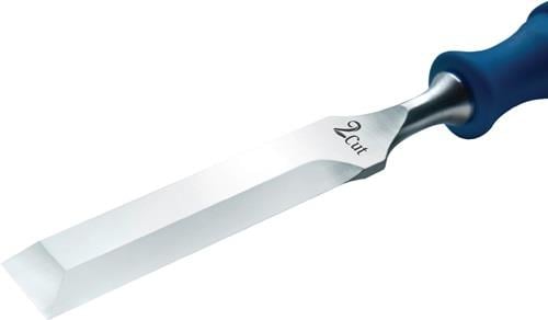 Stechbeitel mit Stahlklinge und blauem Kunststoffgriff, 2Cut Logo.