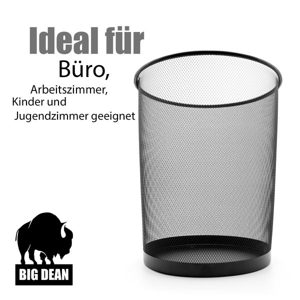 BigDean Papierkorb Mülleimer schwarz 20L Draht - Mülleimer Büro - robuster Papiereimer für Zuhause & Büro