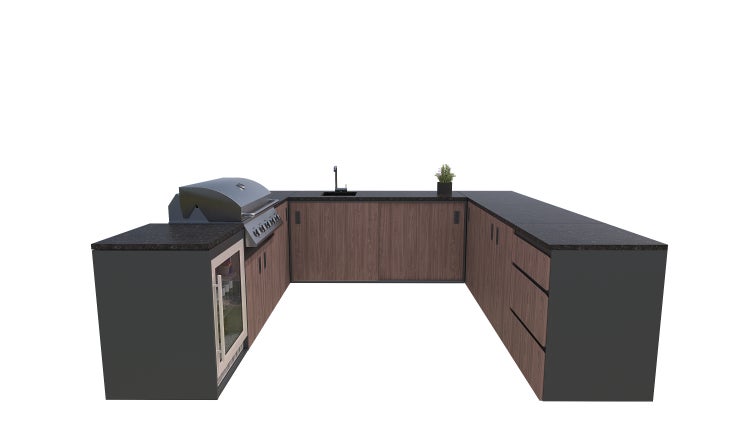 U-förmige Outdoor-Küche mit Grill, Spüle und Kühlschrank
