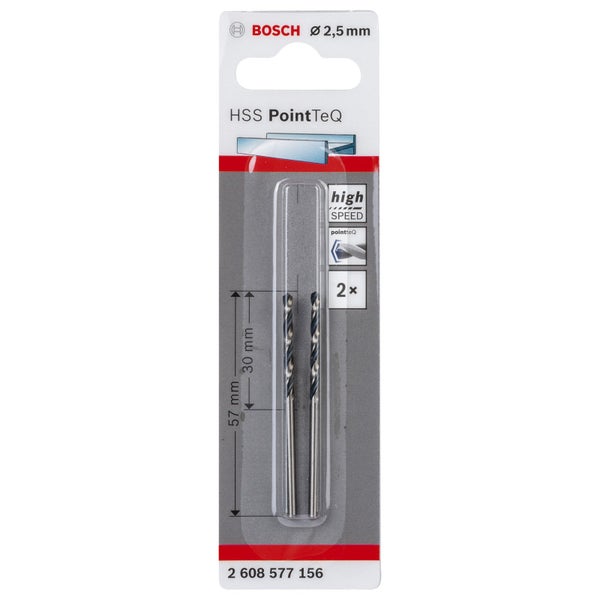 Bosch 2x HSS PointTeQ DIN 338 2,5 x 30 x 57 mm - 2608577156
