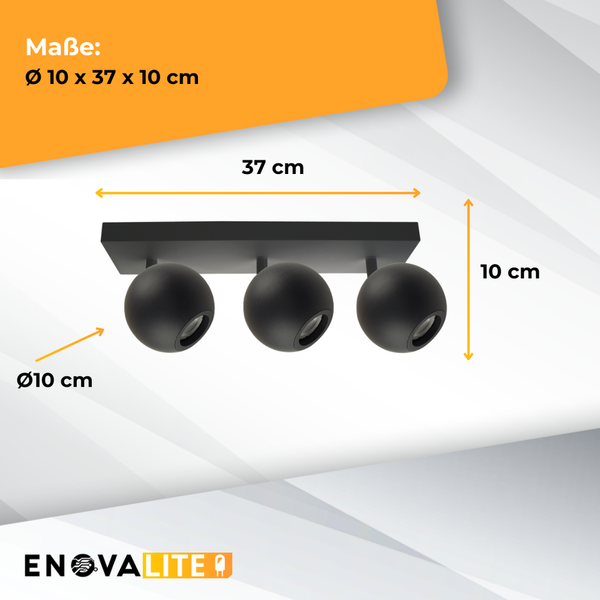 Schwarze dreiflammige Deckenleuchte mit Kugelform