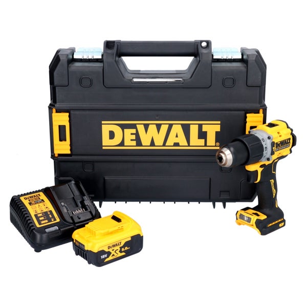 DeWALT Akku-Bohrschrauber-Set inklusive 18 Volt Akku, Ladegerät und schwarzem Transportkoffer.