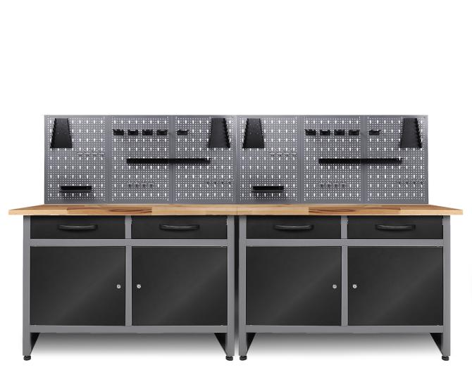 Werkbank mit Schubladen, Schränken und Lochwand für Werkzeug