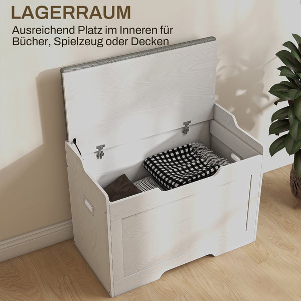 HOMCOM Truhen Sitzbank mit Stauraum, Aufbewahrungstruhe mit Deckel und Sitzkissen, Truhenbank, Sitztruhe für Flur, Schlafzimmer, Wohnzimmer, 75cm x 40cm x 56 cm, Weiß