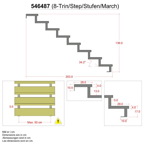 2er Set Stahl Treppenwange 8 Stufen - Option für Setzstufen-Höhe 136cm
